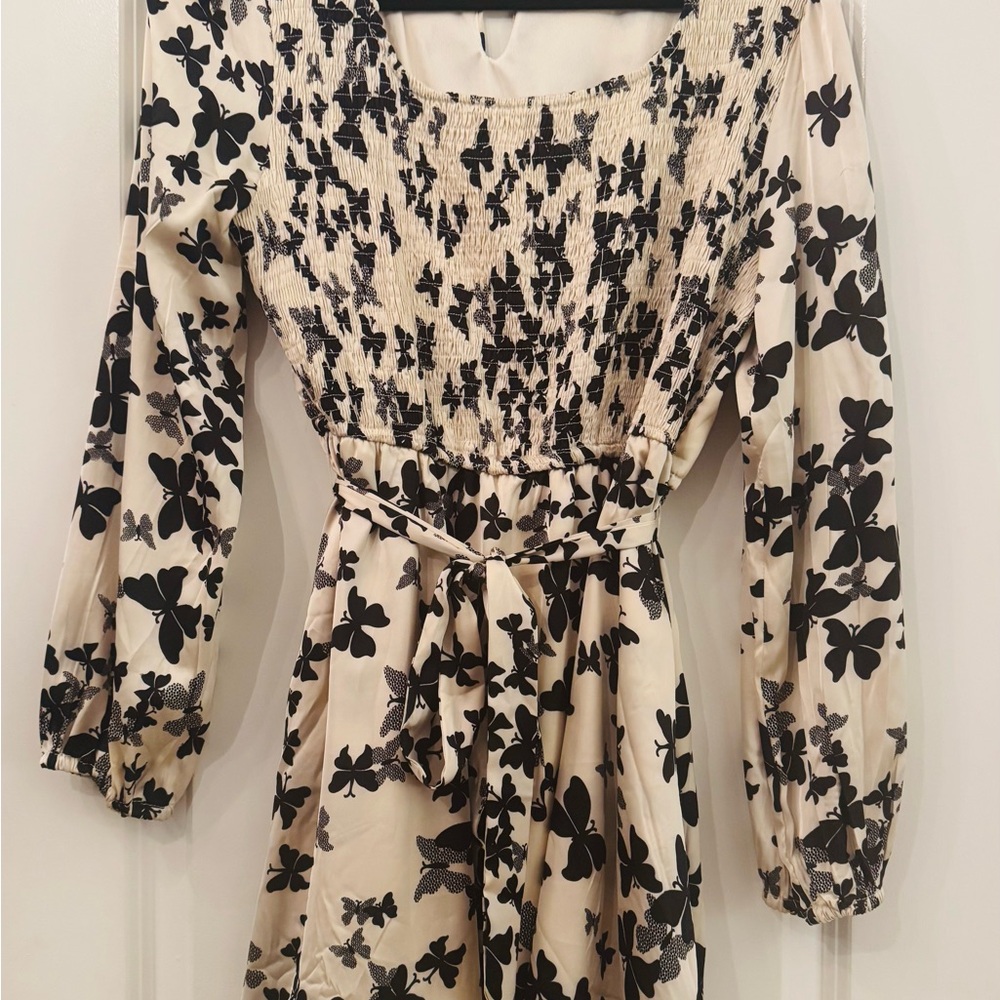Hayden Black and Cream Butterfly Long Sleeve Dress